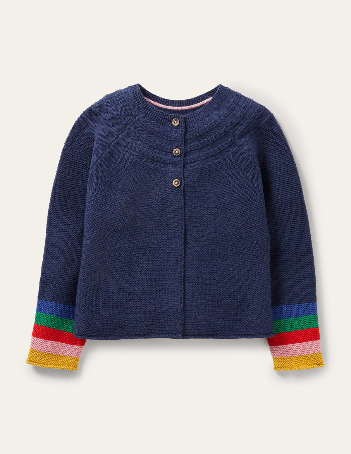 Navy Rainbow Sleeve Cashmere Blend Cardigan-Schuluniform-Navy, Regenbogen-1