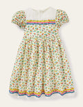 Robe tissée zigzag-Motif floral ivoire