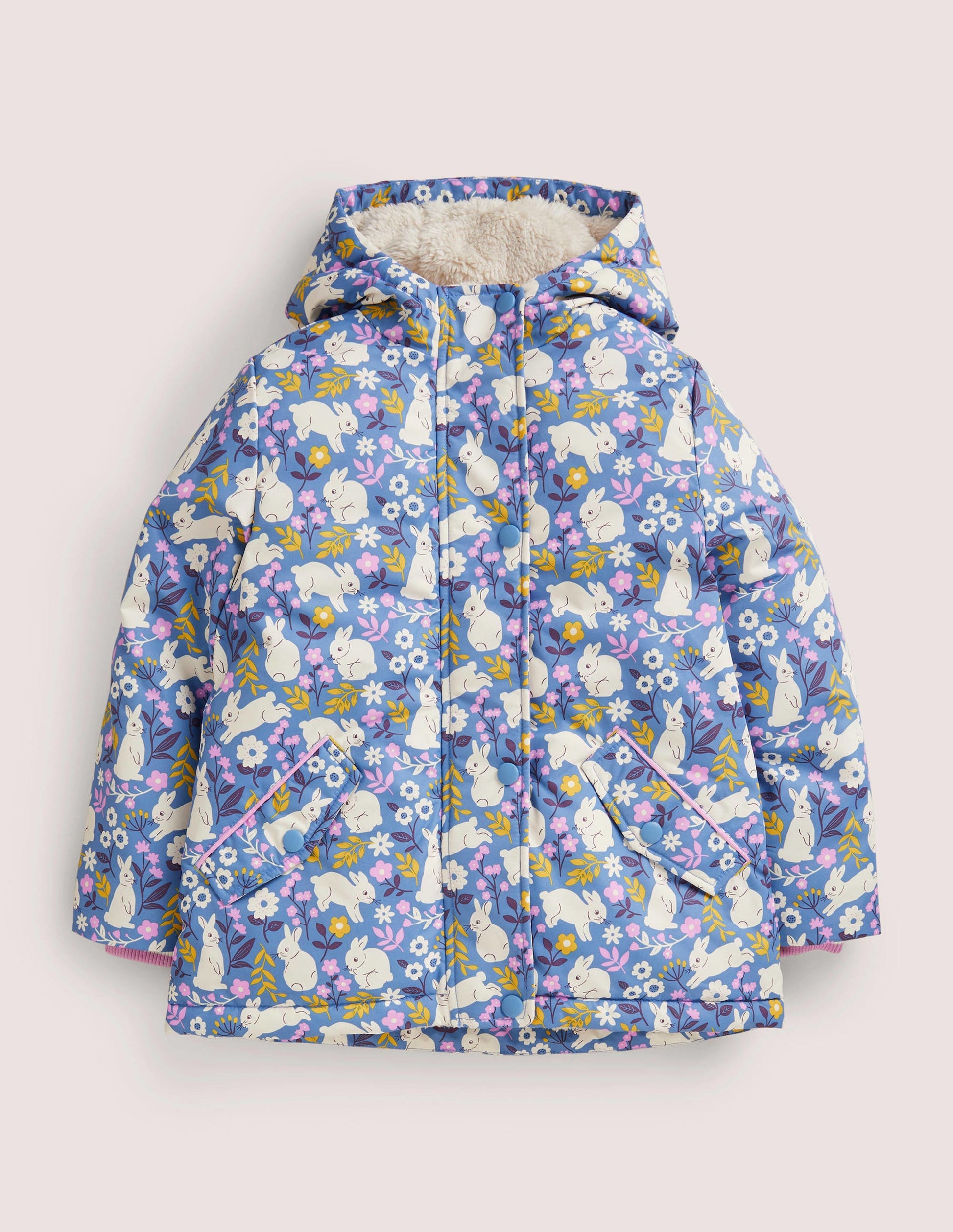 Blue Bunny Print Sherpa-Lined Anorak-Rivierablau, Häschen im Feld-1