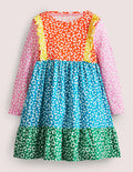 Gestuftes Jerseykleid mit Rüschen-Bunt, Leopardenmuster