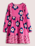 Gestuftes Jerseykleid mit Rüschen-Bartnelkenrosa, Gänseblümchen