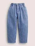 Barrel-Jeans-Mittleres Vintageblau, Denim