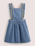 Robe chasuble tissée-Denim à surpiqûre arc-en-ciel