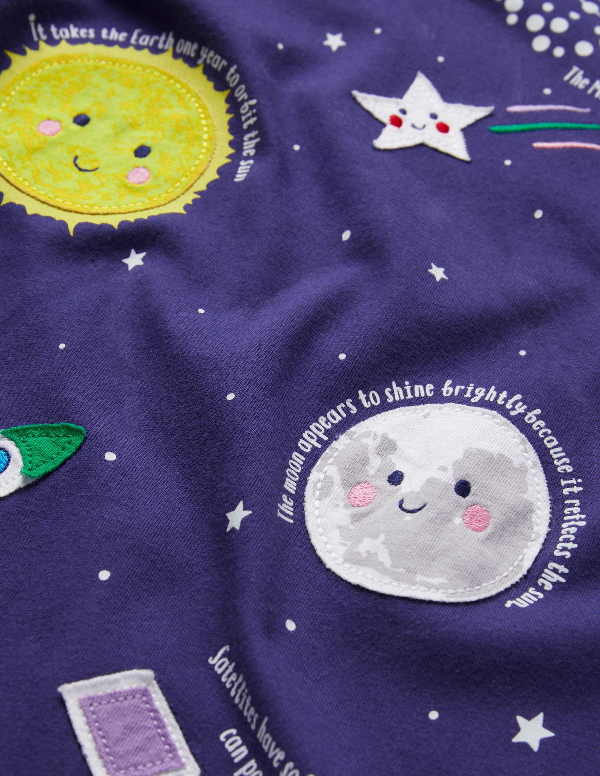 Fröhliches Kleid mit großer Weltraumapplikation-Segelblau-3
