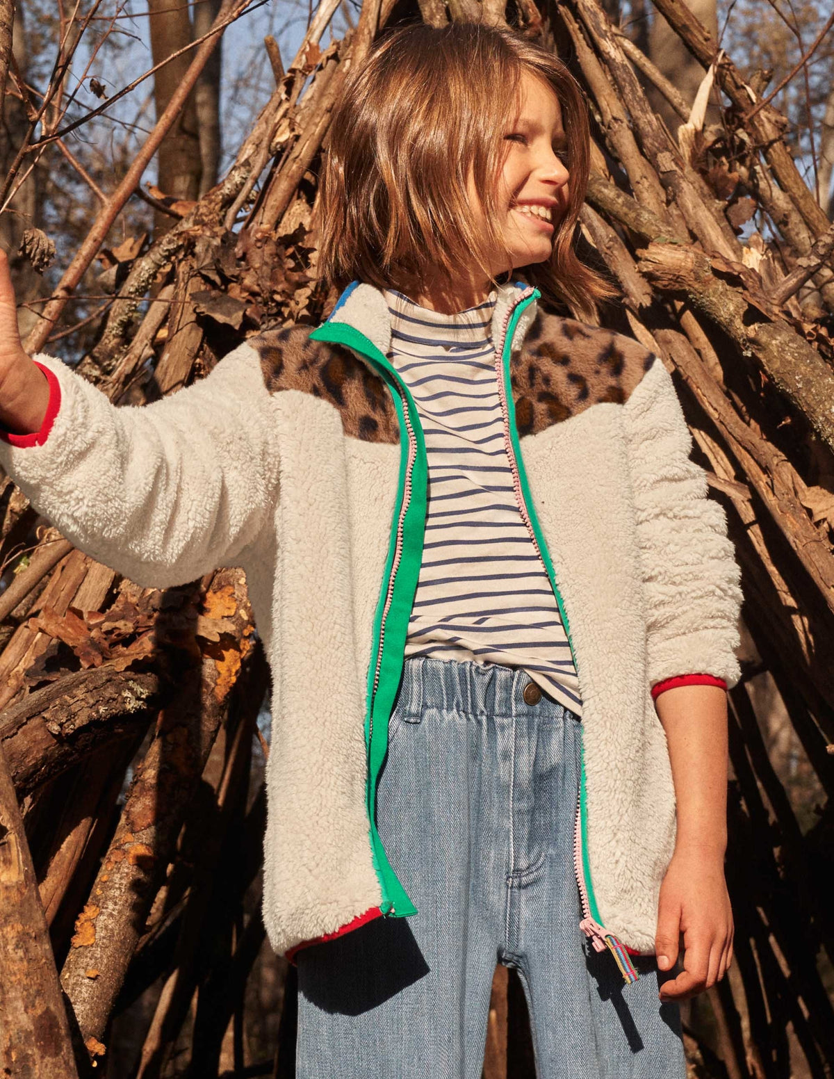 Borg Jacket-Ivory/Leopard Colourblock - Image 4