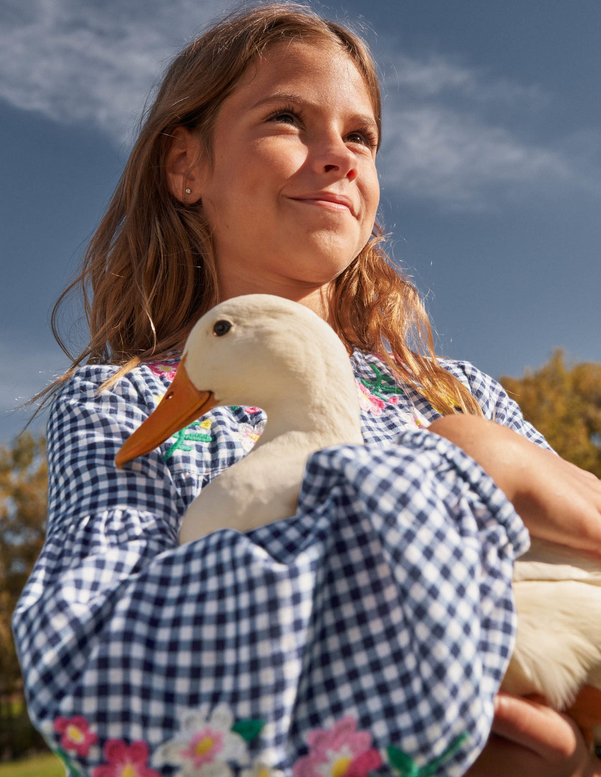 Webkleid mit Stickerei-Segelblau, Vichykaros-5