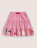 Jupe midi en velours côtelé à appliqué-Animaux de la ferme rose formica