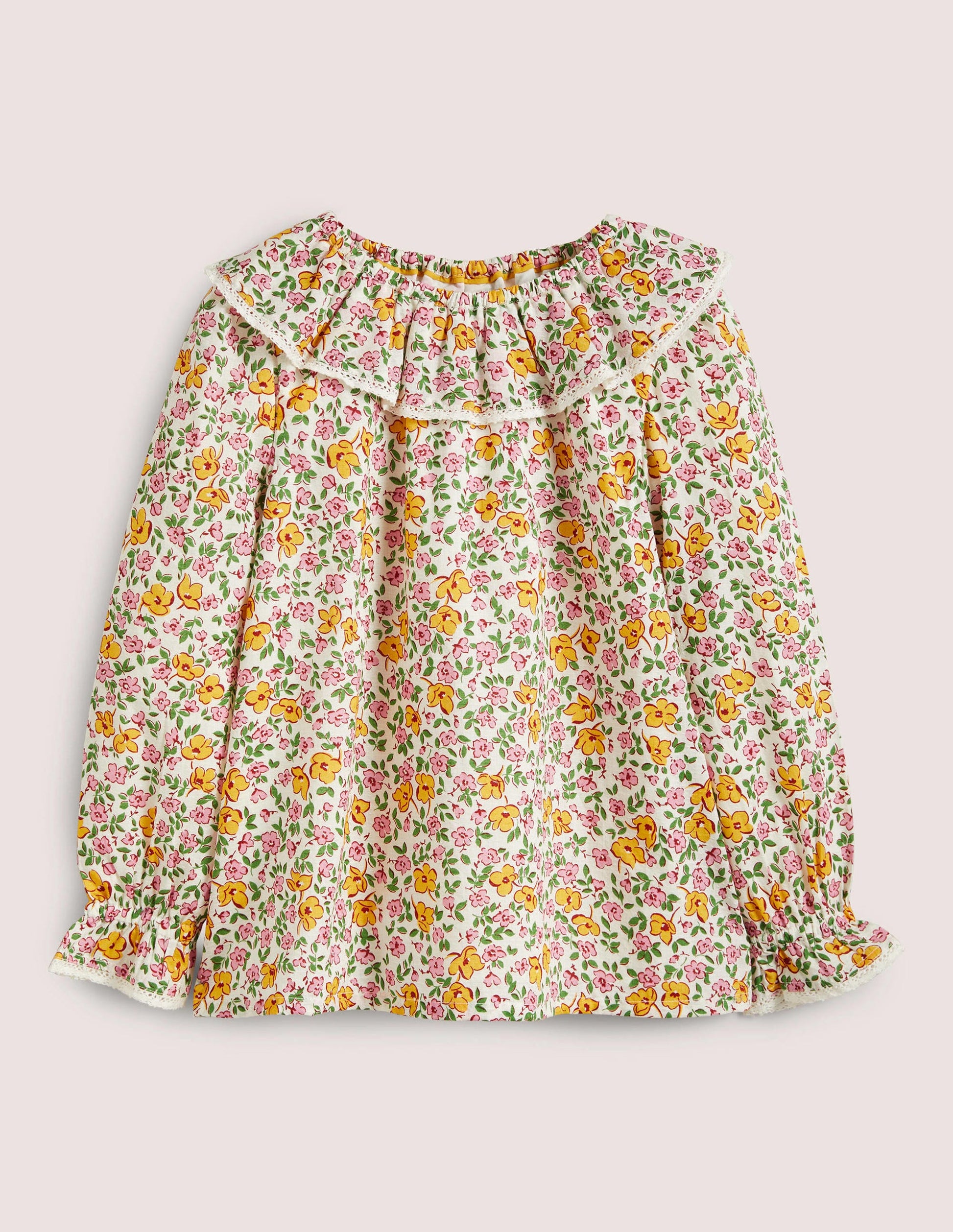 Weboberteil mit Muschelkragen-Vanille, Vintage-Blumenmuster-1