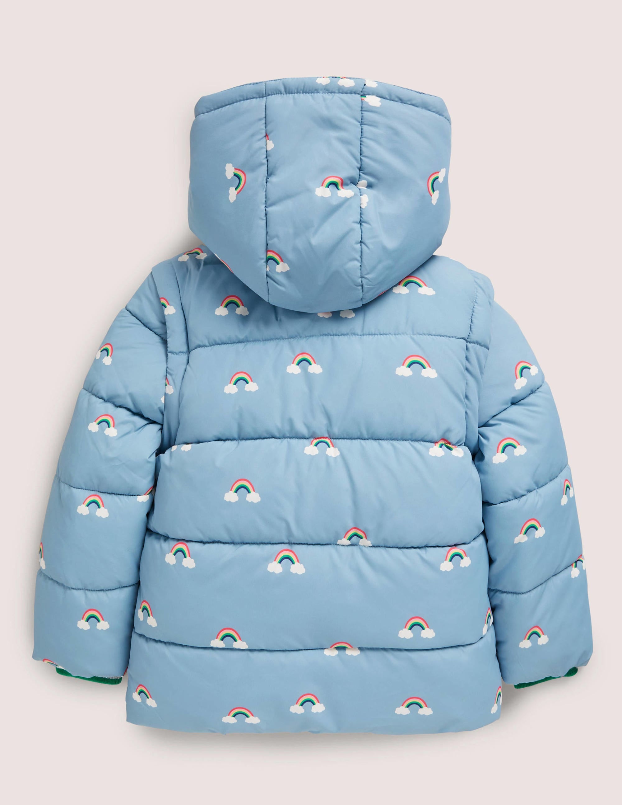 Blue Rainbow Print Puffer Jacket-Marokkoblau, Regenbogen - Image 2