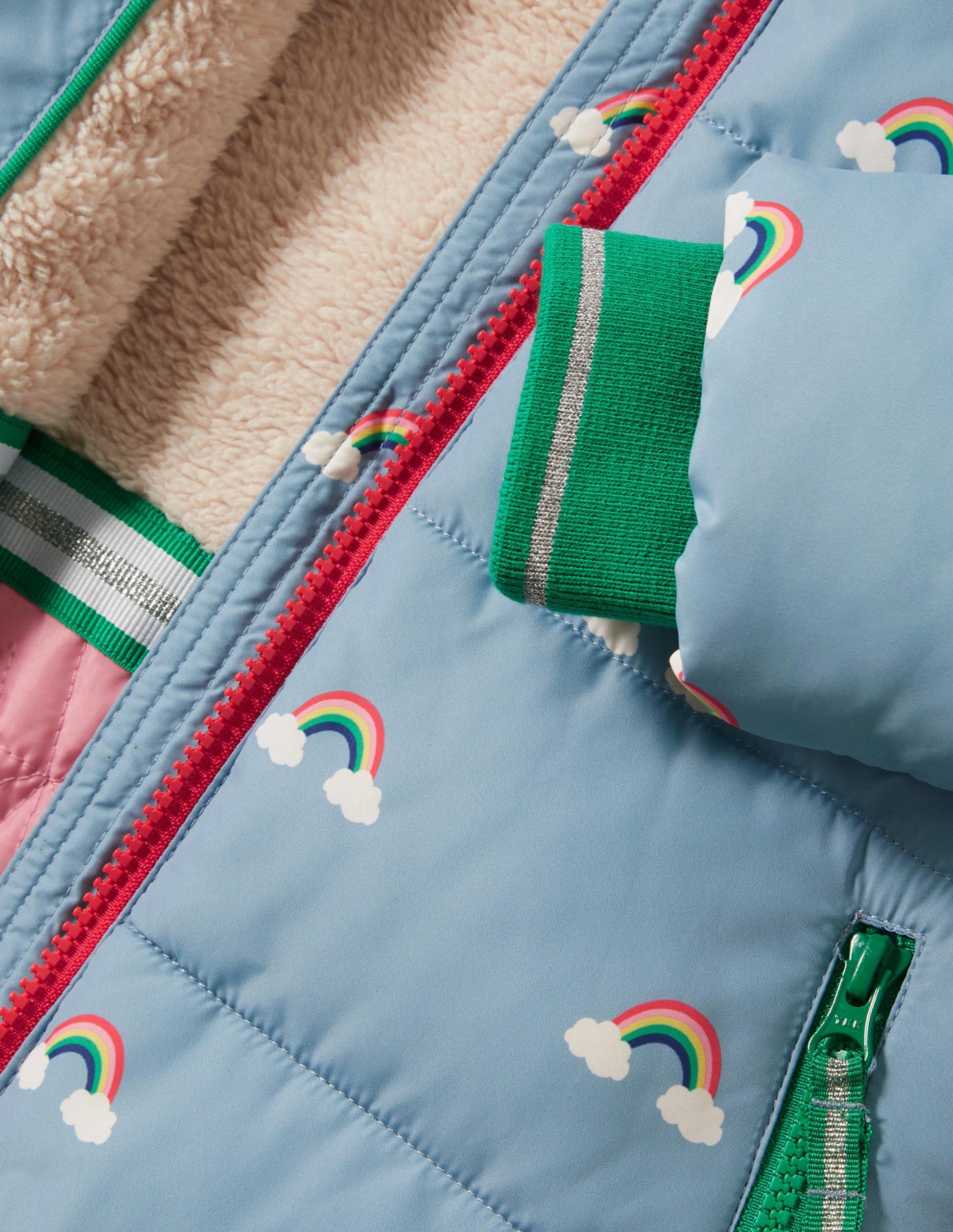 Blue Rainbow Print Puffer Jacket-Marokkoblau, Regenbogen-3