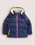 Navy Star Print Hooded Puffer Jacket-Schuluniform-Navy, Konfettisterne