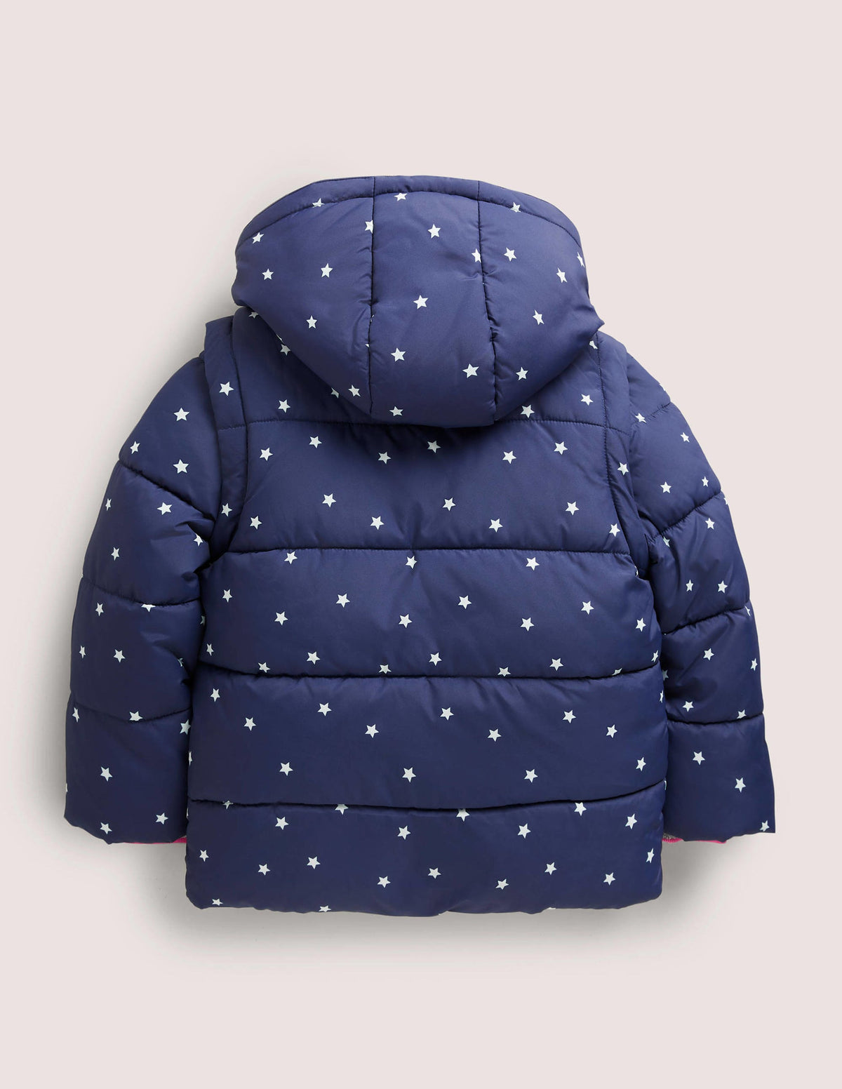 Navy Star Print Hooded Puffer Jacket-Schuluniform-Navy, Konfettisterne - Image 2