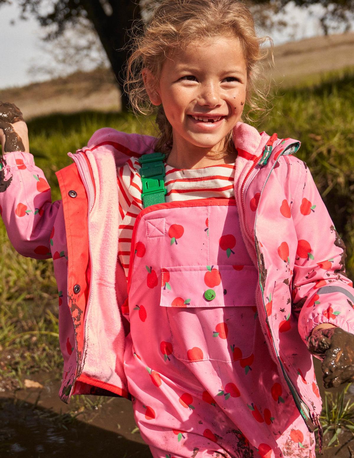 Pink Apple Print Waterproof Jacket-Kirschblütenrosa, Äpfel - Image 6