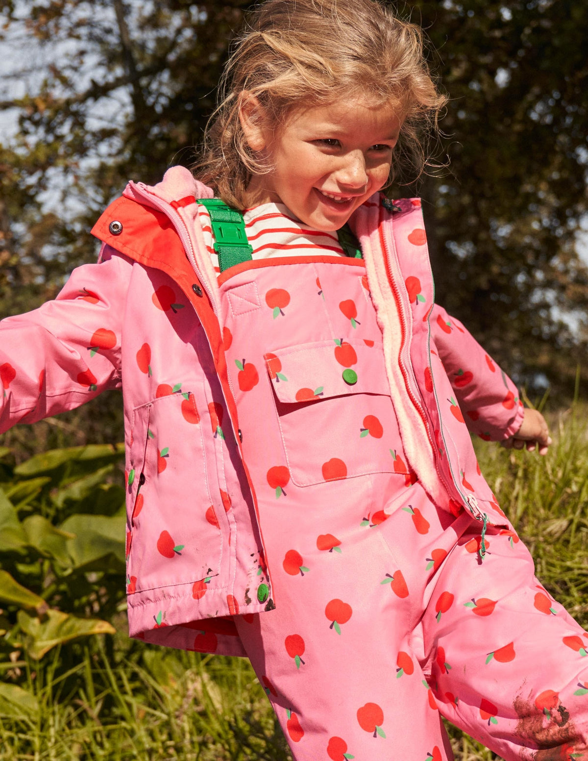 Pink Apple Print Waterproof Jacket-Kirschblütenrosa, Äpfel - Image 7