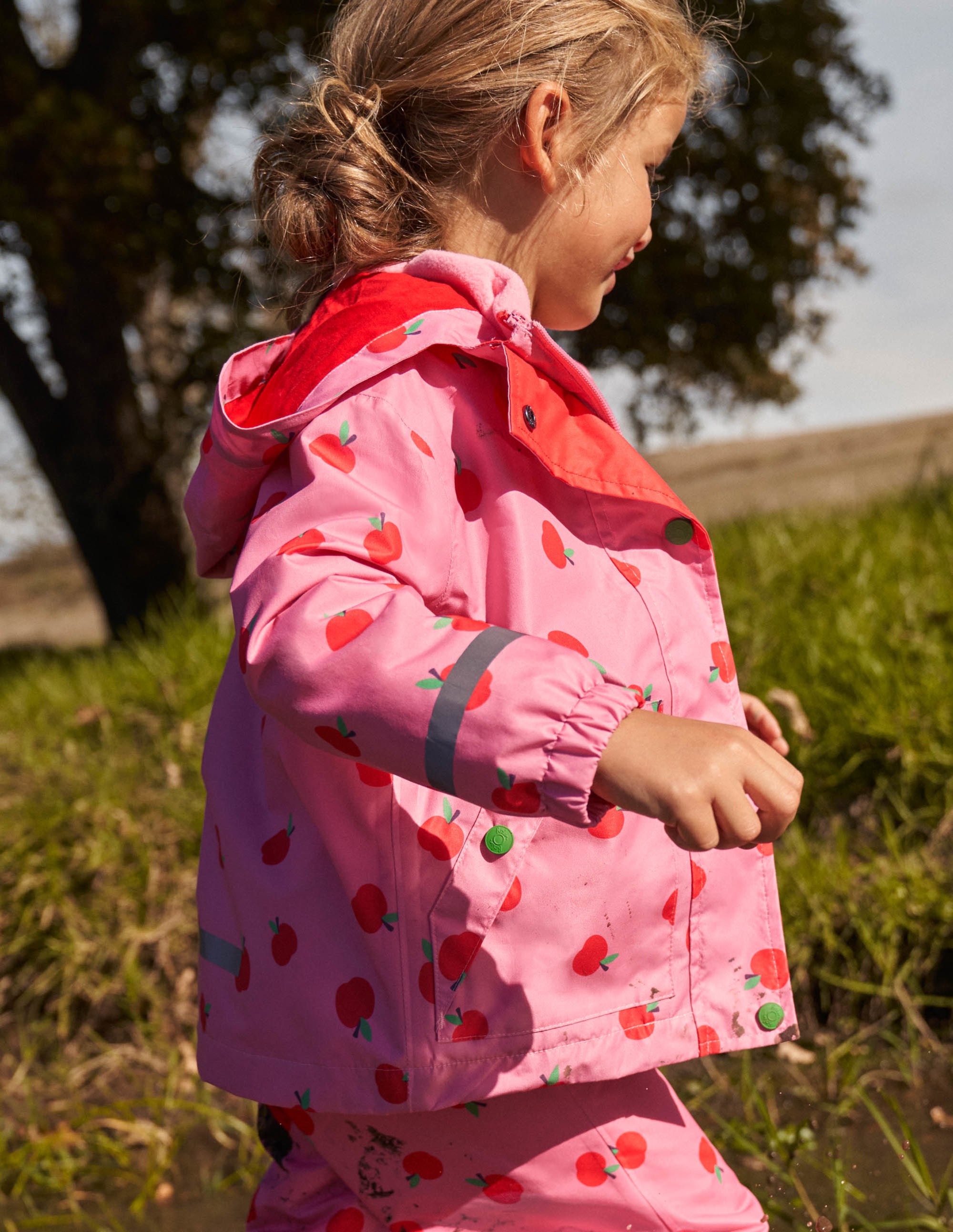 Pink Apple Print Waterproof Jacket-Kirschblütenrosa, Äpfel - Image 8