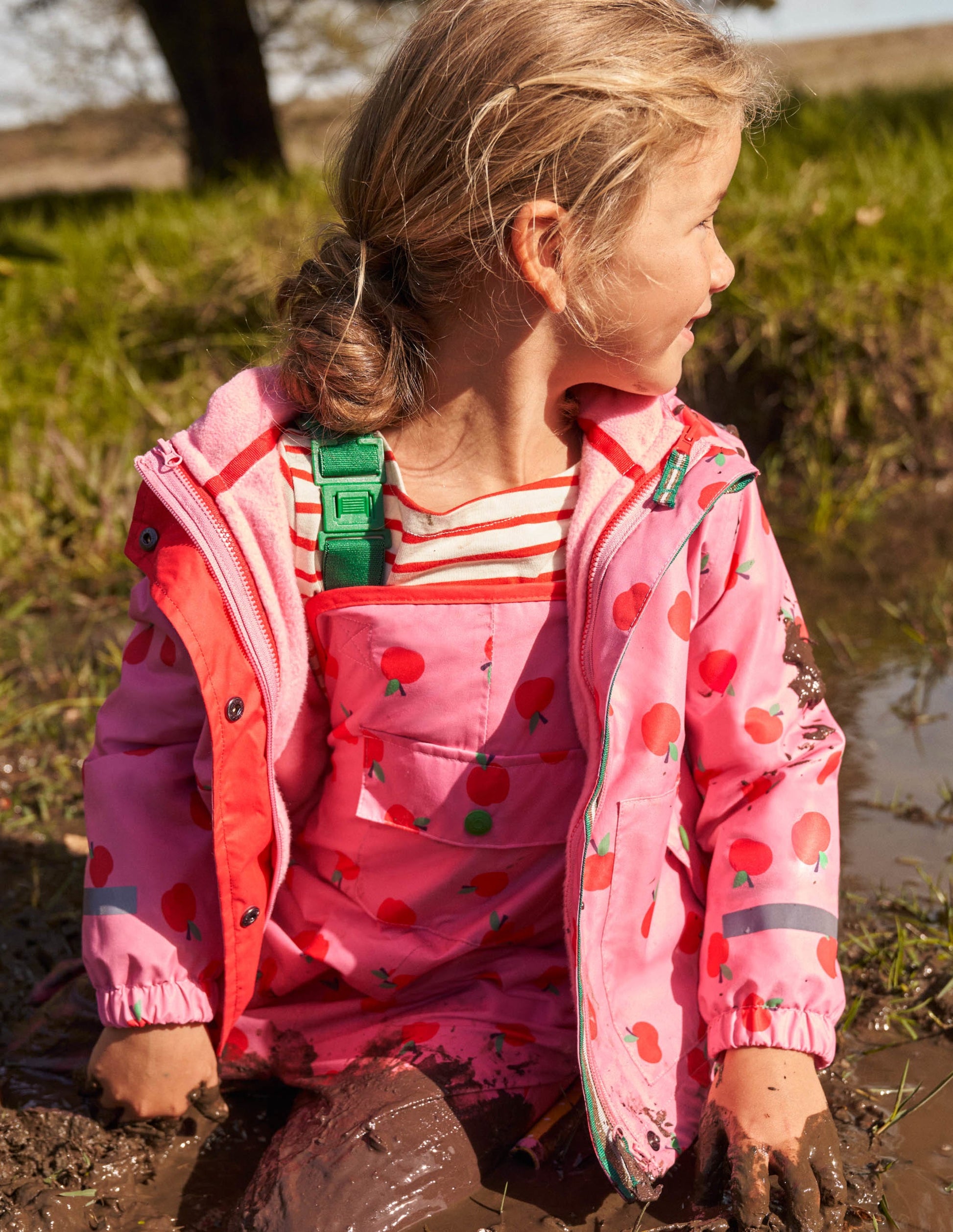 Pink Apple Print Waterproof Jacket-Kirschblütenrosa, Äpfel-9