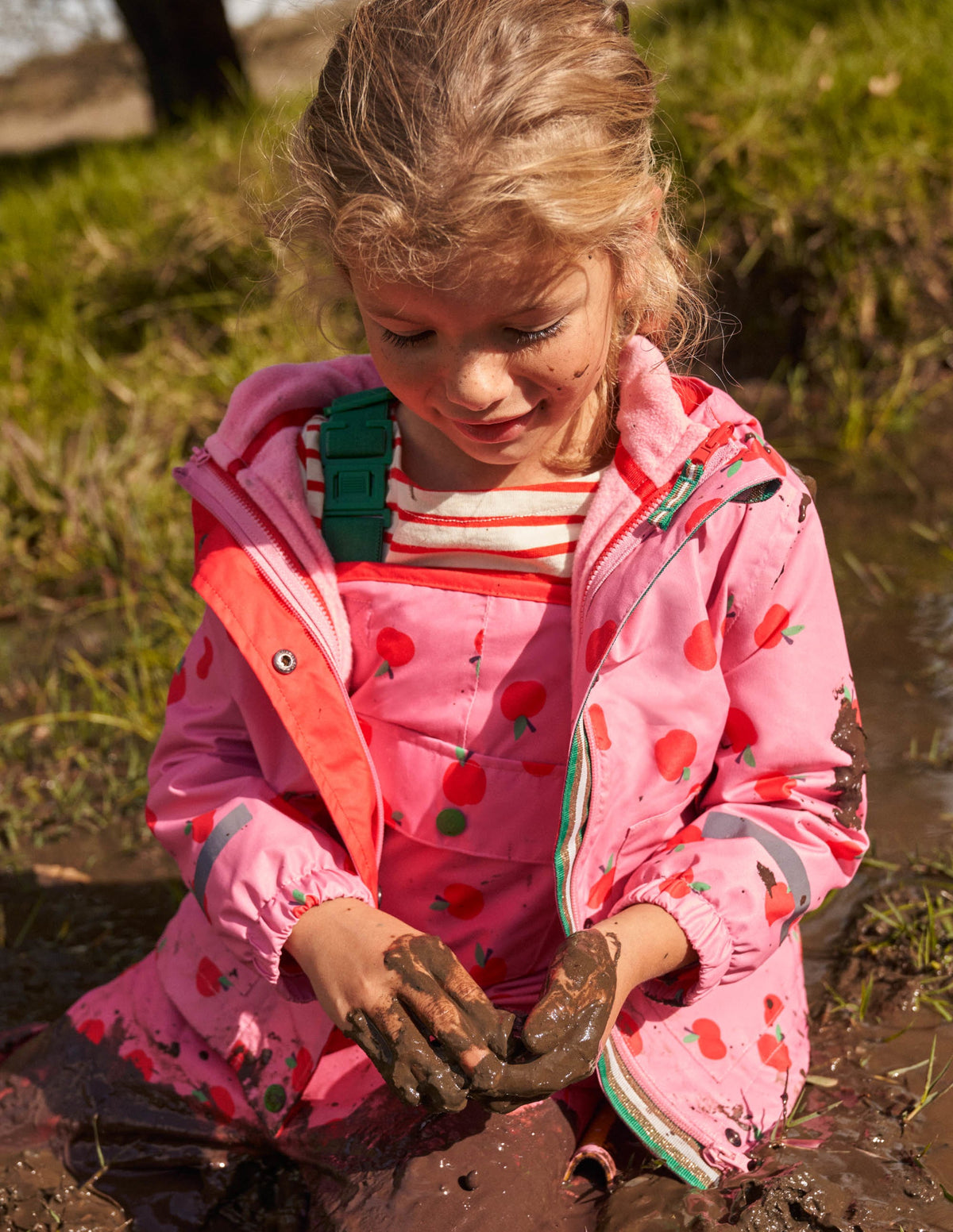 Pink Apple Print Waterproof Jacket-Kirschblütenrosa, Äpfel - Image 10