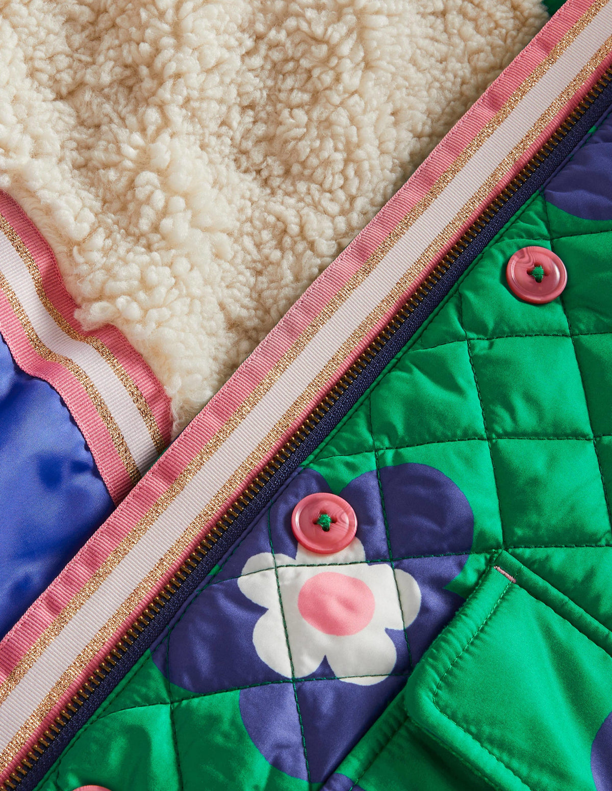 Green Floral Longline Quilted Jacket-Grün, Geometrisches Gänseblümchenmuster-3