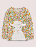 Oberteil mit Schaf-Applikation-Vanille, Vintage-Blumenmuster