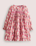 Pink Bunny Print Long-sleeved Smock Dress-Formica Pink Bunny Field