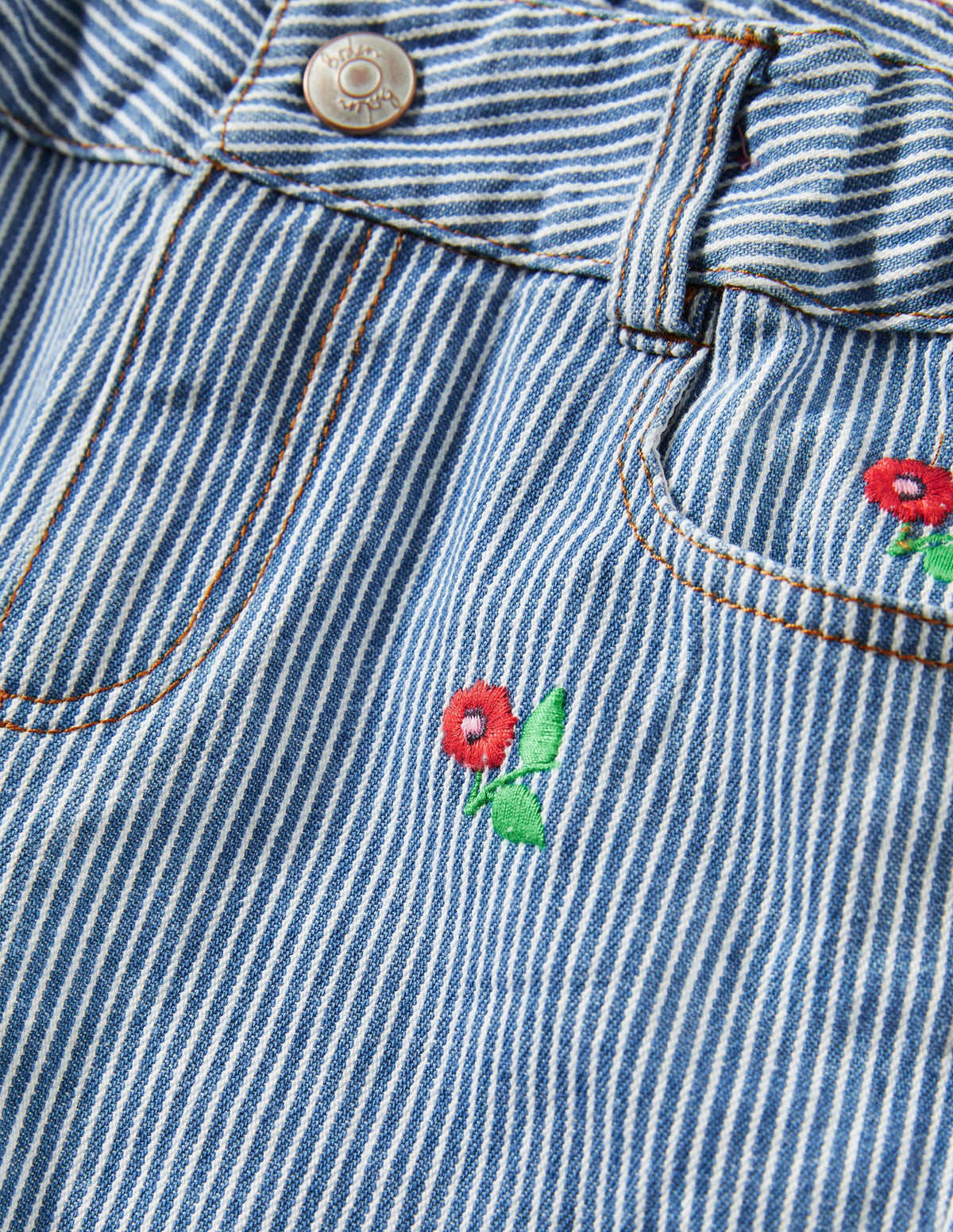 Girlfriend-Jeans-Blumenstickerei/Feine Streifen-3