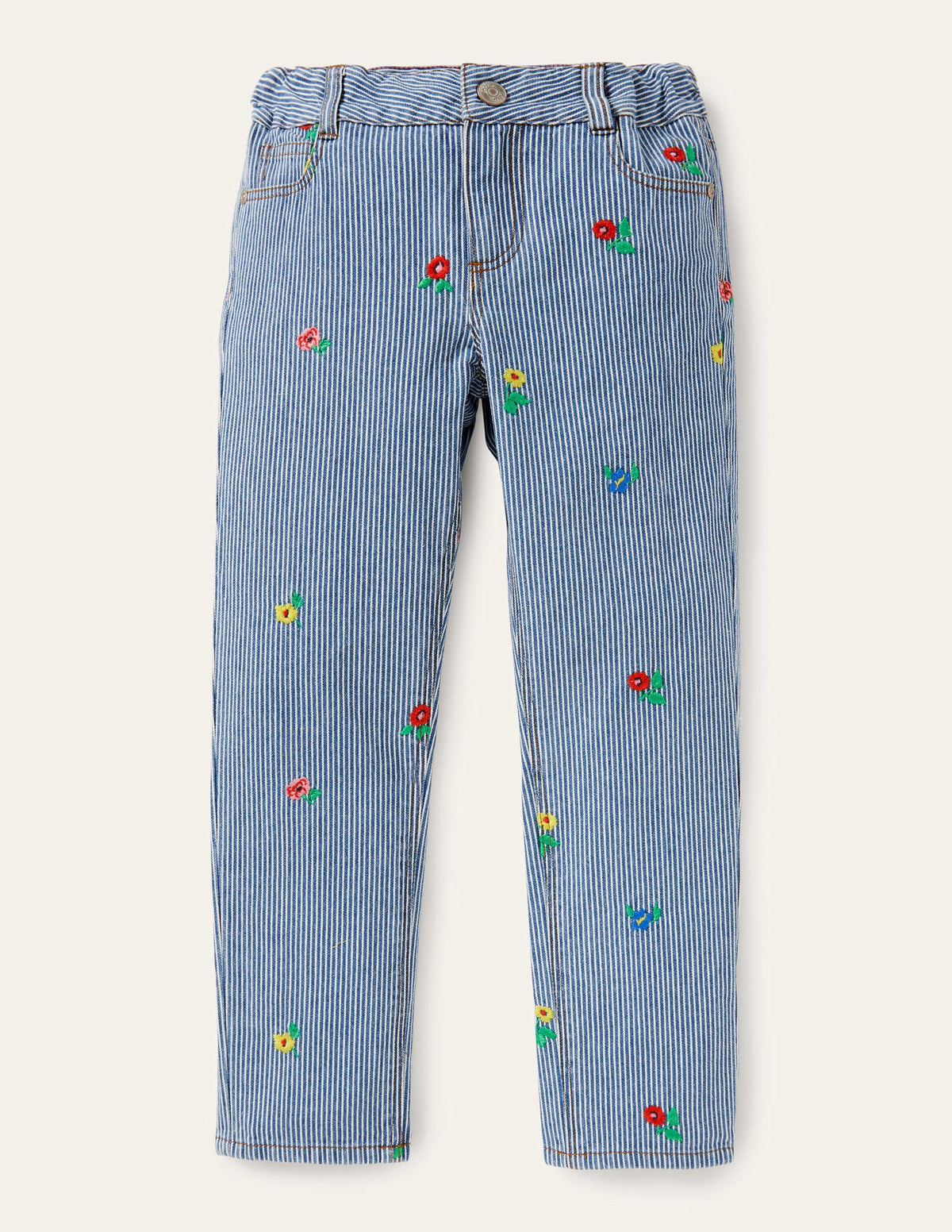 Girlfriend-Jeans-Blumenstickerei/Feine Streifen - Image 1