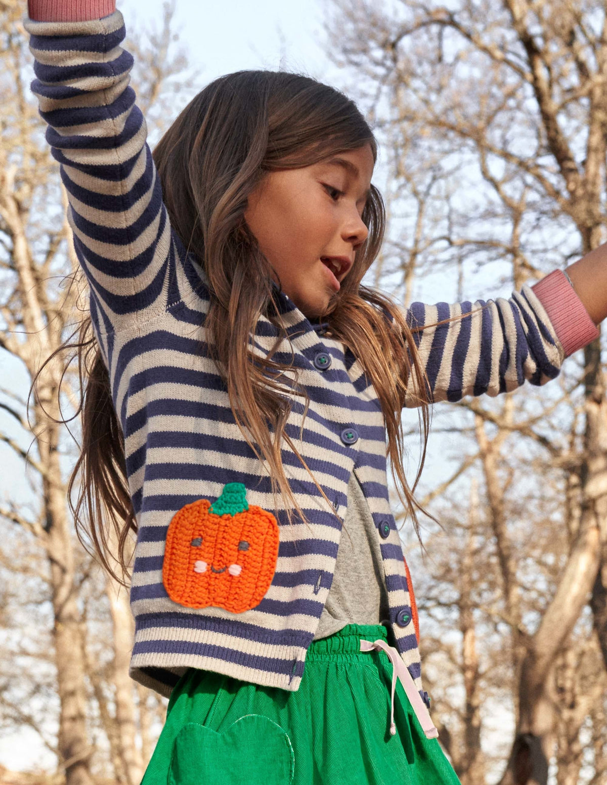 Navy Stripe Pumpkin Pockets Halloween Cardigan-Navy/Ivory Stripe Pumpkins-4