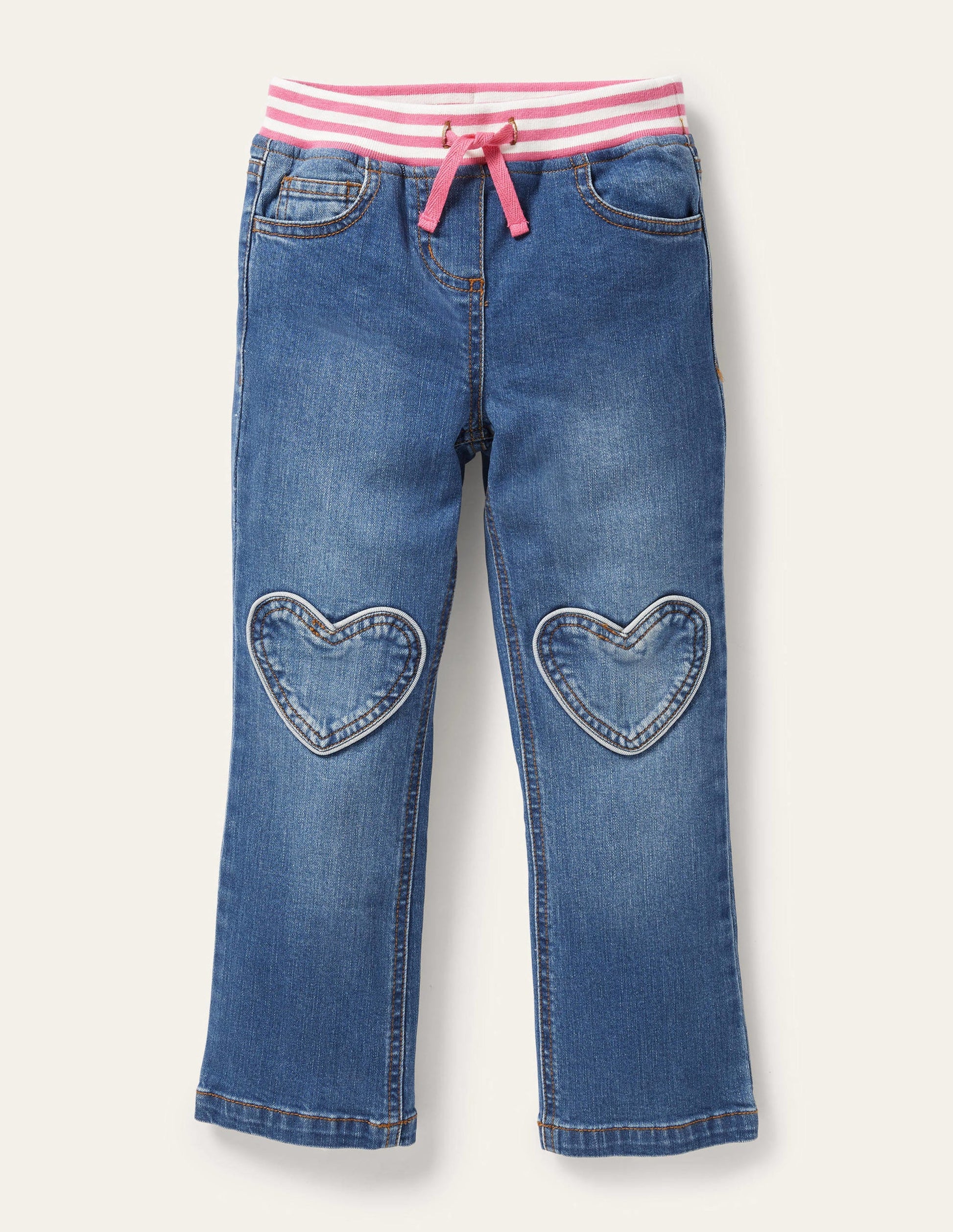 Jeans mit Herzaufnähern-Mittleres Vintageblau, Denim-1