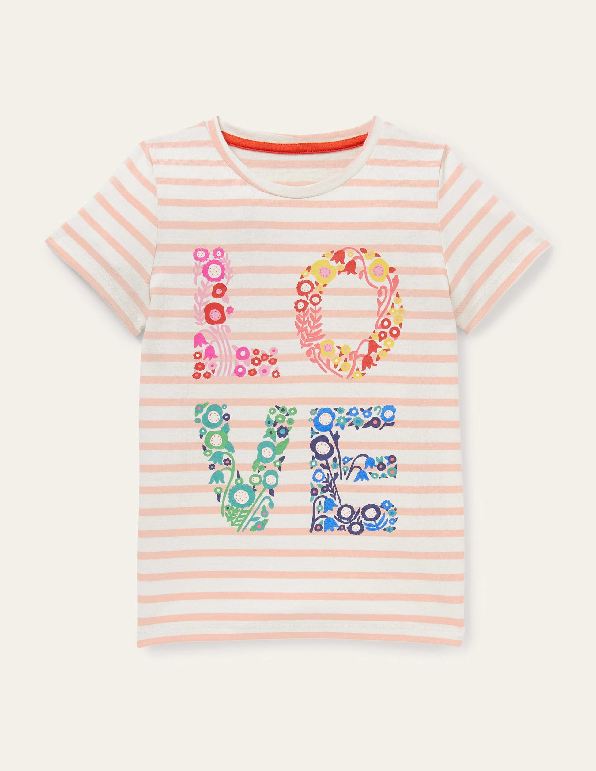 T-Shirt mit grafischem Muster-Altrosa/Naturweiß, Love-1