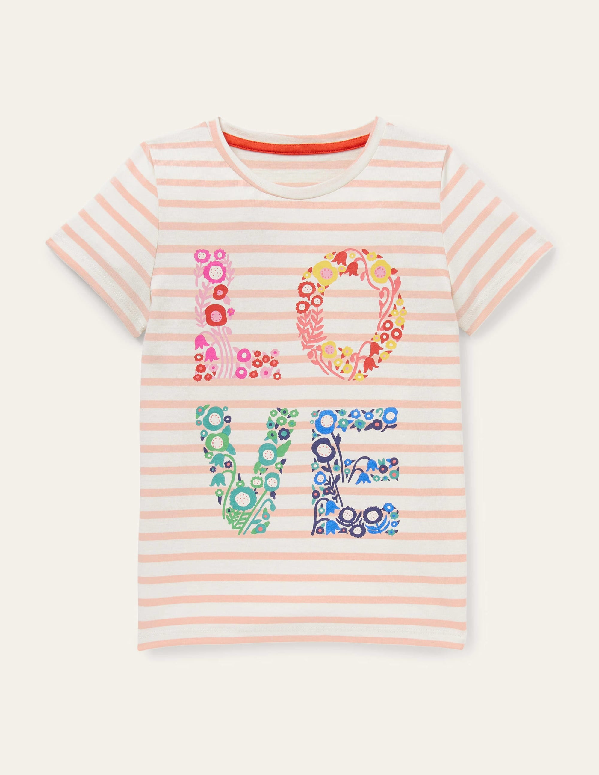 T-Shirt mit grafischem Muster-Altrosa/Naturweiß, Love - Image 1