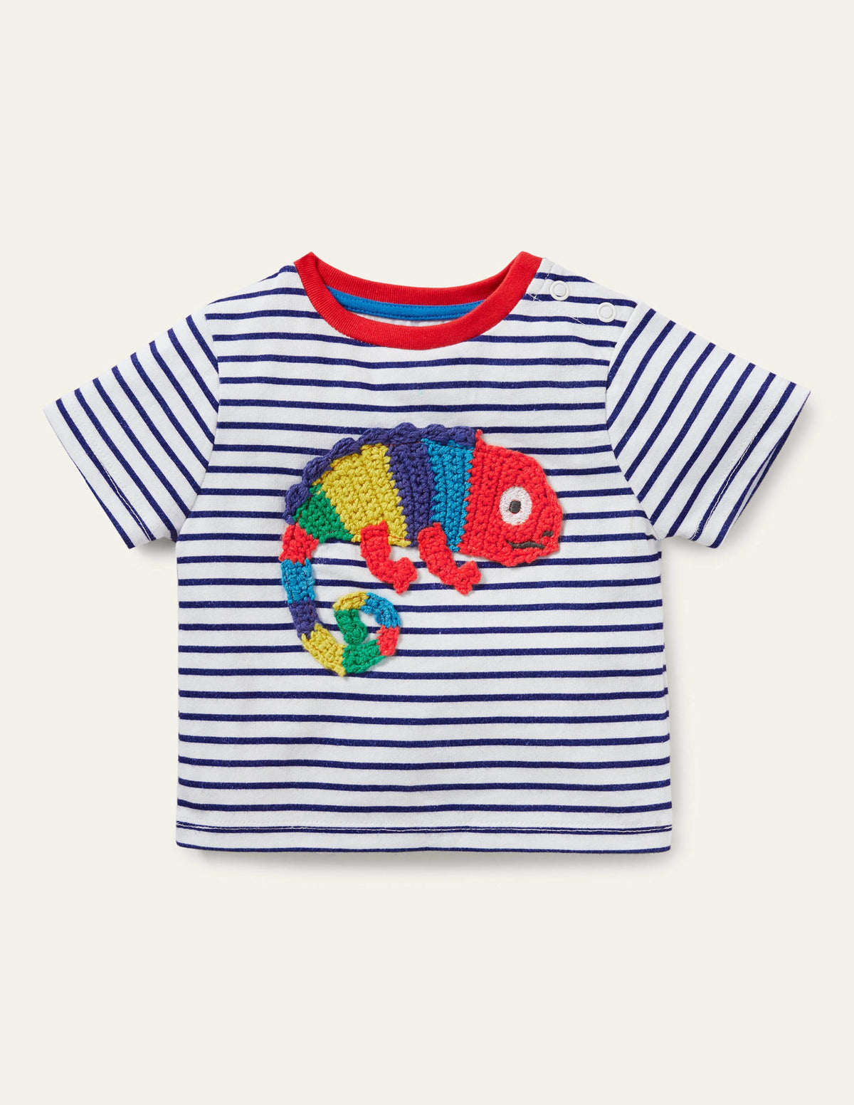 T-shirt rayé à détail crochet-Caméléon ivoire/tribord - Image 1