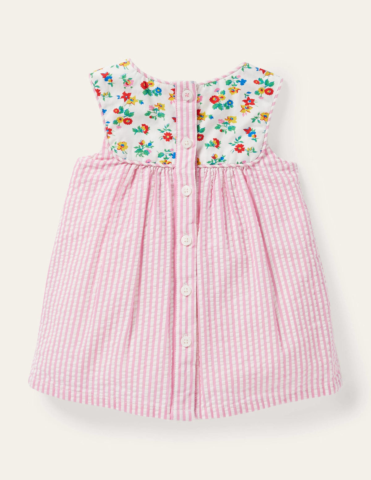 Gewebtes Latzkleid mit feinen Streifen-Naturweiß/Blütenrosa, Feine Streifen - Image 2