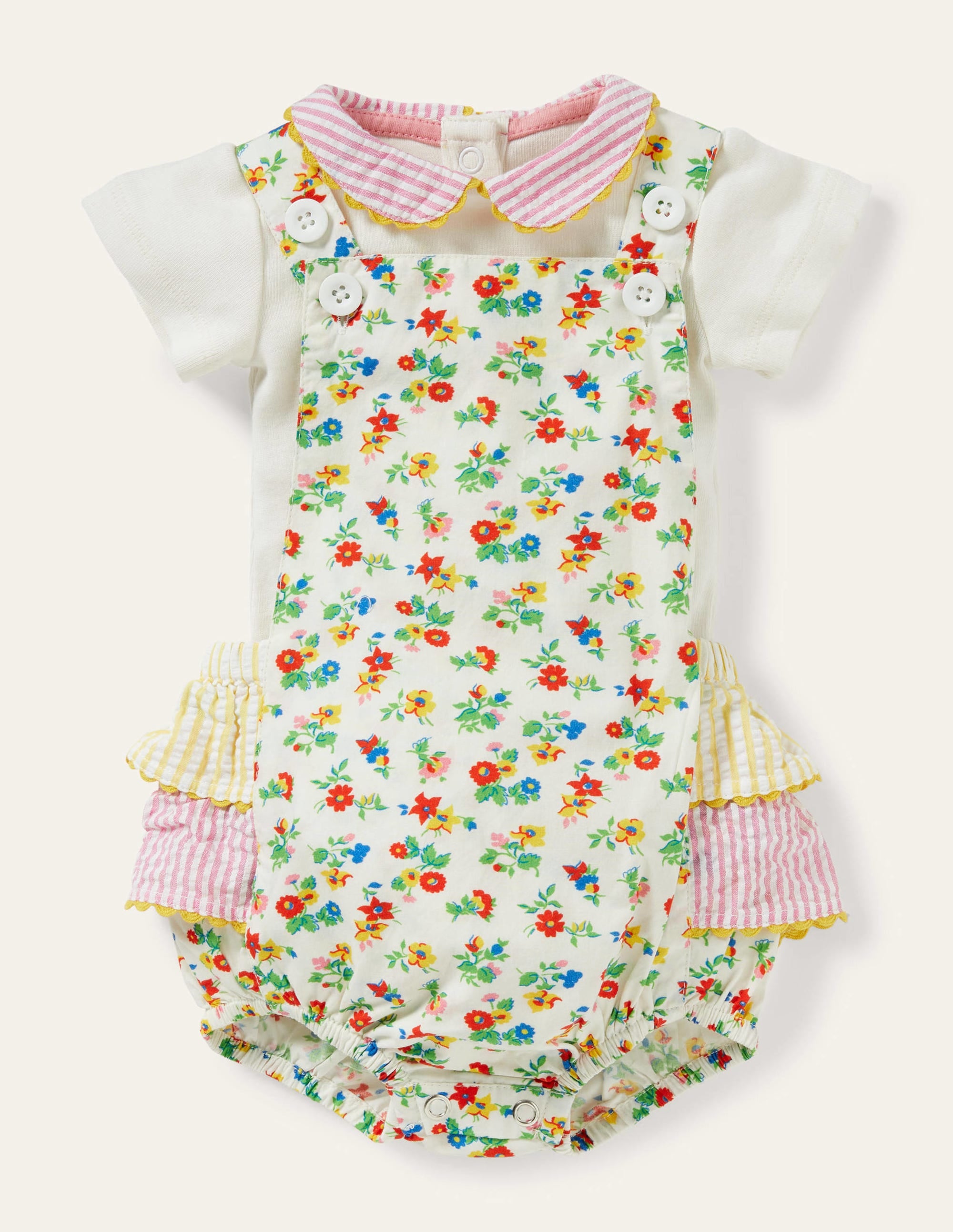 Ensemble barboteuse imprimée et body-Motif Patchwork Floral ivoire - Image 1