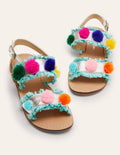Bommelsandalen-Metallic/Regenbogenbommel