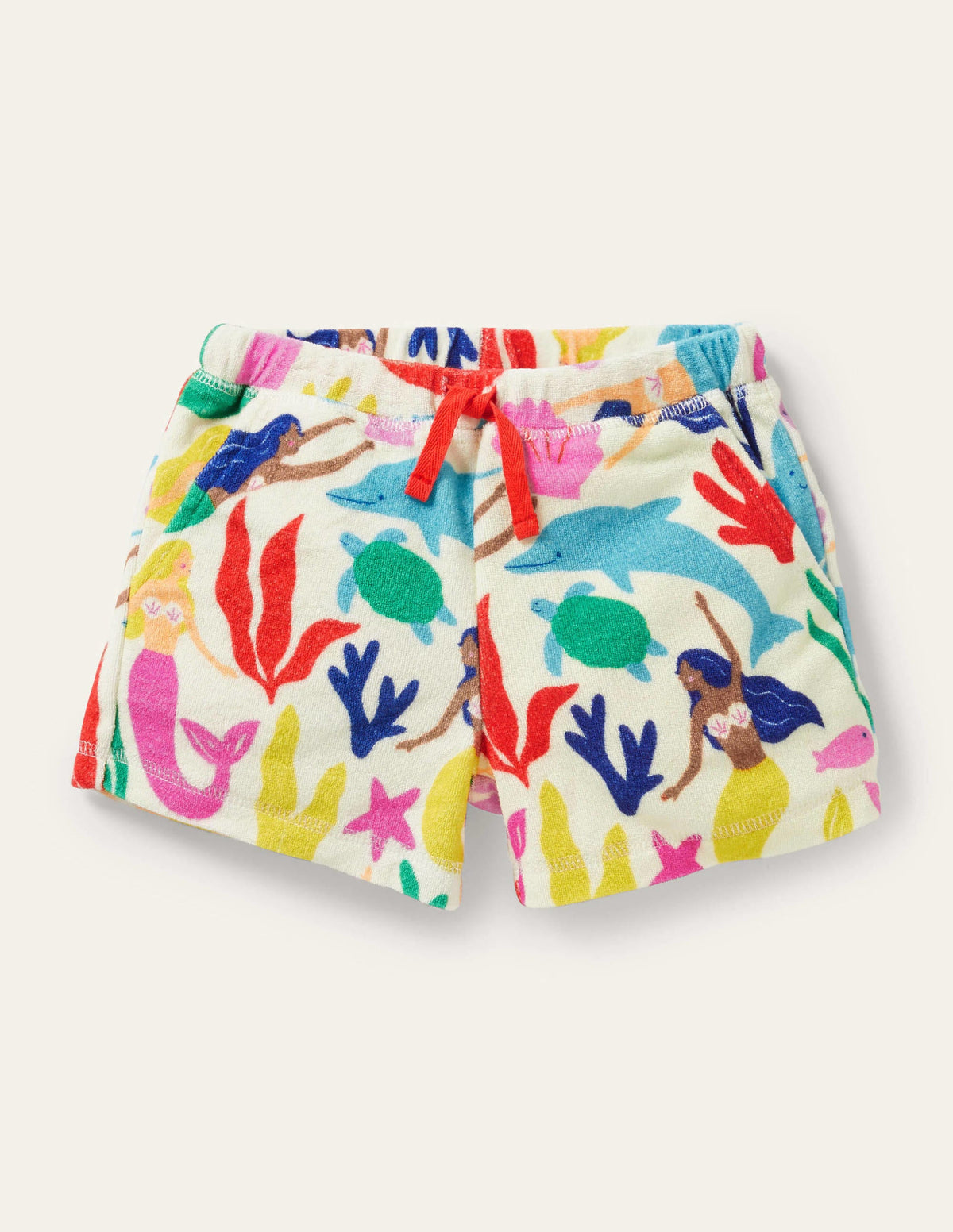Towelling Shorts-Ivory Mermaid Collage - Image 1
