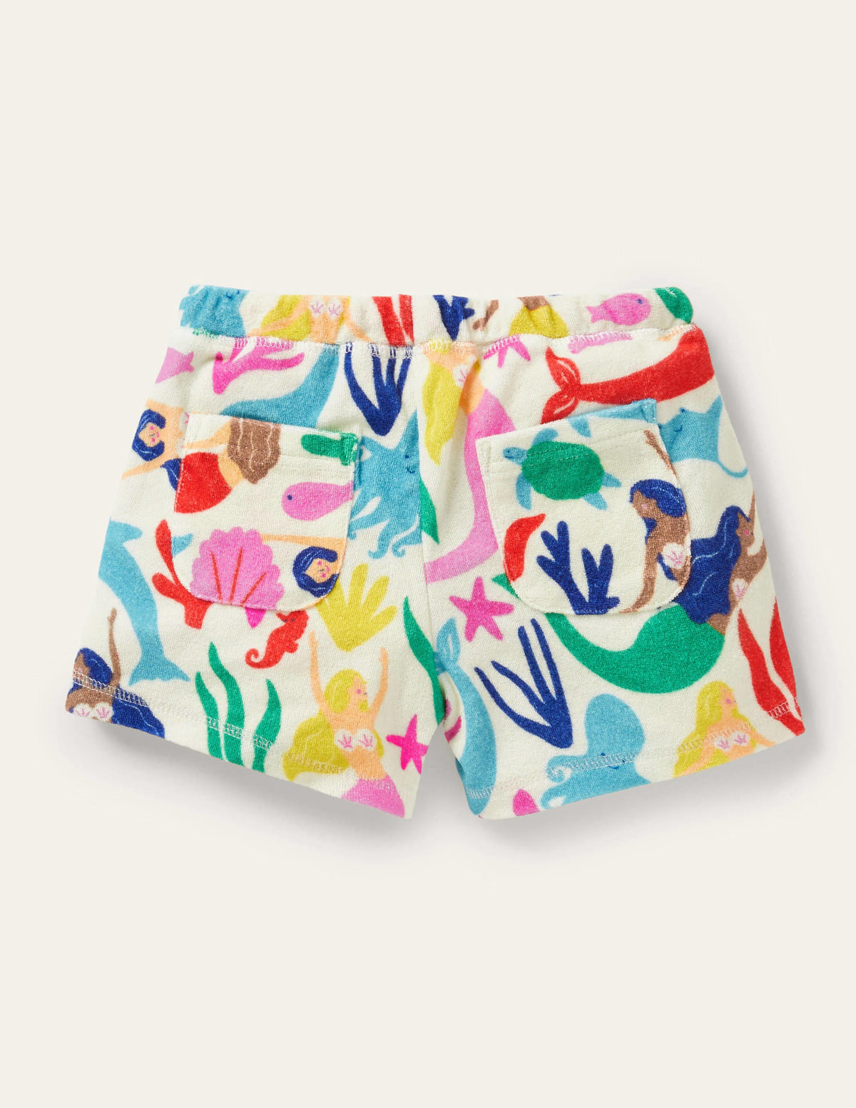 Towelling Shorts-Ivory Mermaid Collage - Image 2