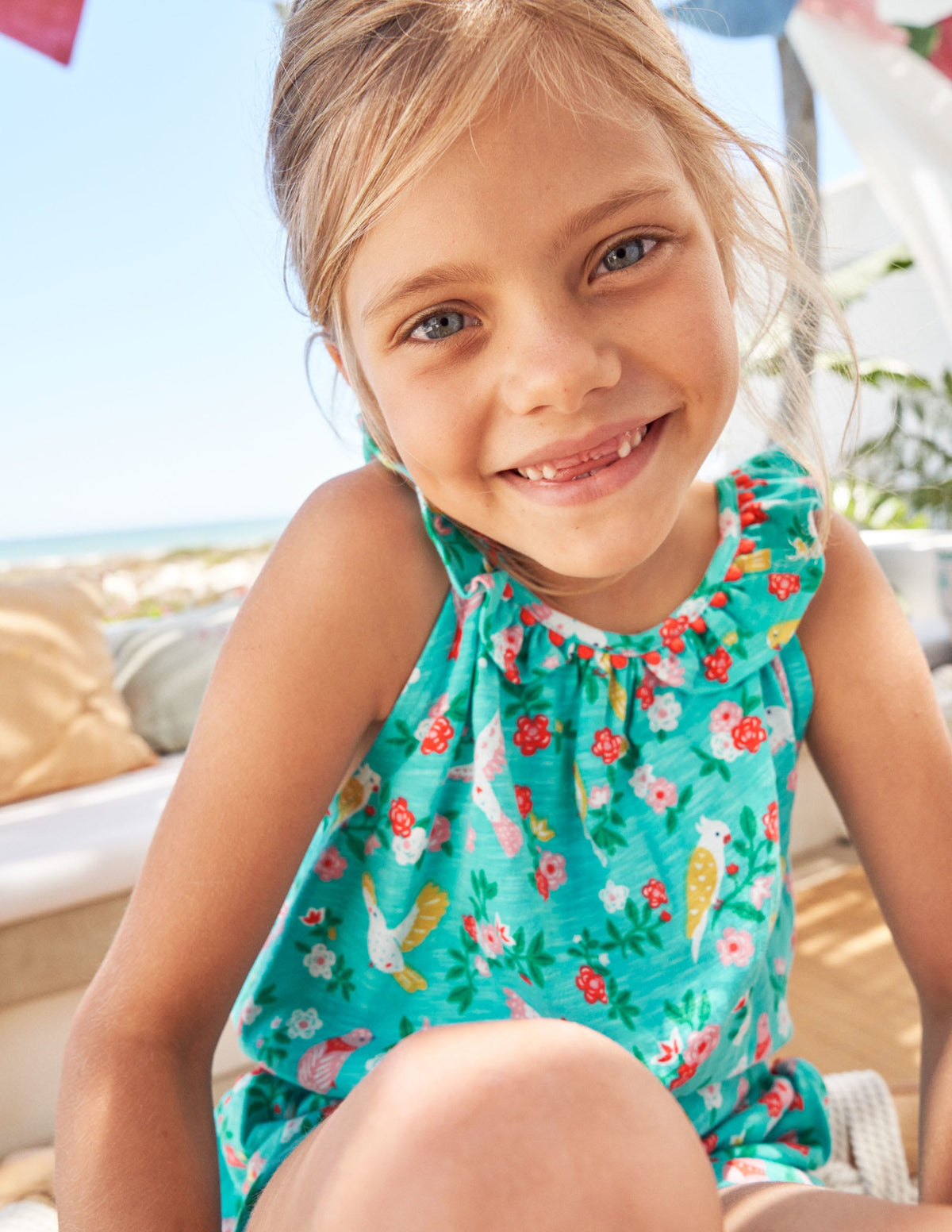 Charlie Pom Jersey Playsuit-Turquoise Tropical Garden - Image 5