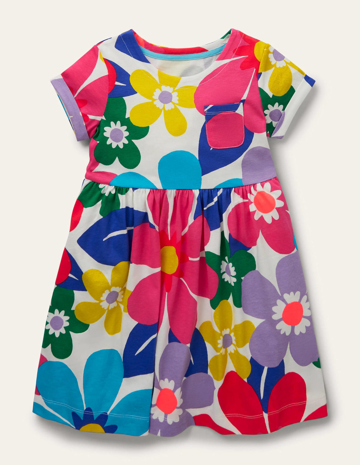 Fröhliches Jerseykleid-Bunt, Große Blumen - Image 1