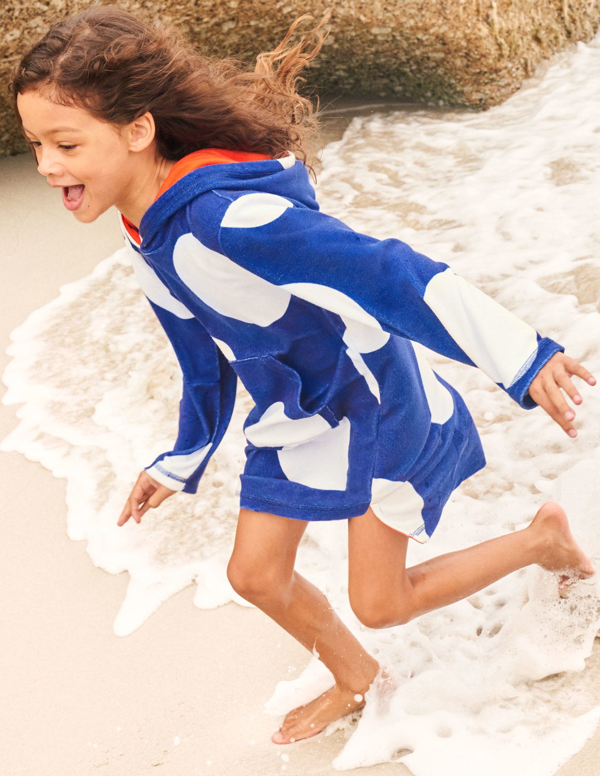 Frottee-Badeponcho-Wellenblau/Naturweiß, Große Tupfen-5