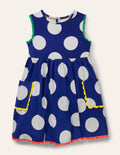 Jerseykleid mit Bortendetail-Wellenblau, Große Tupfen