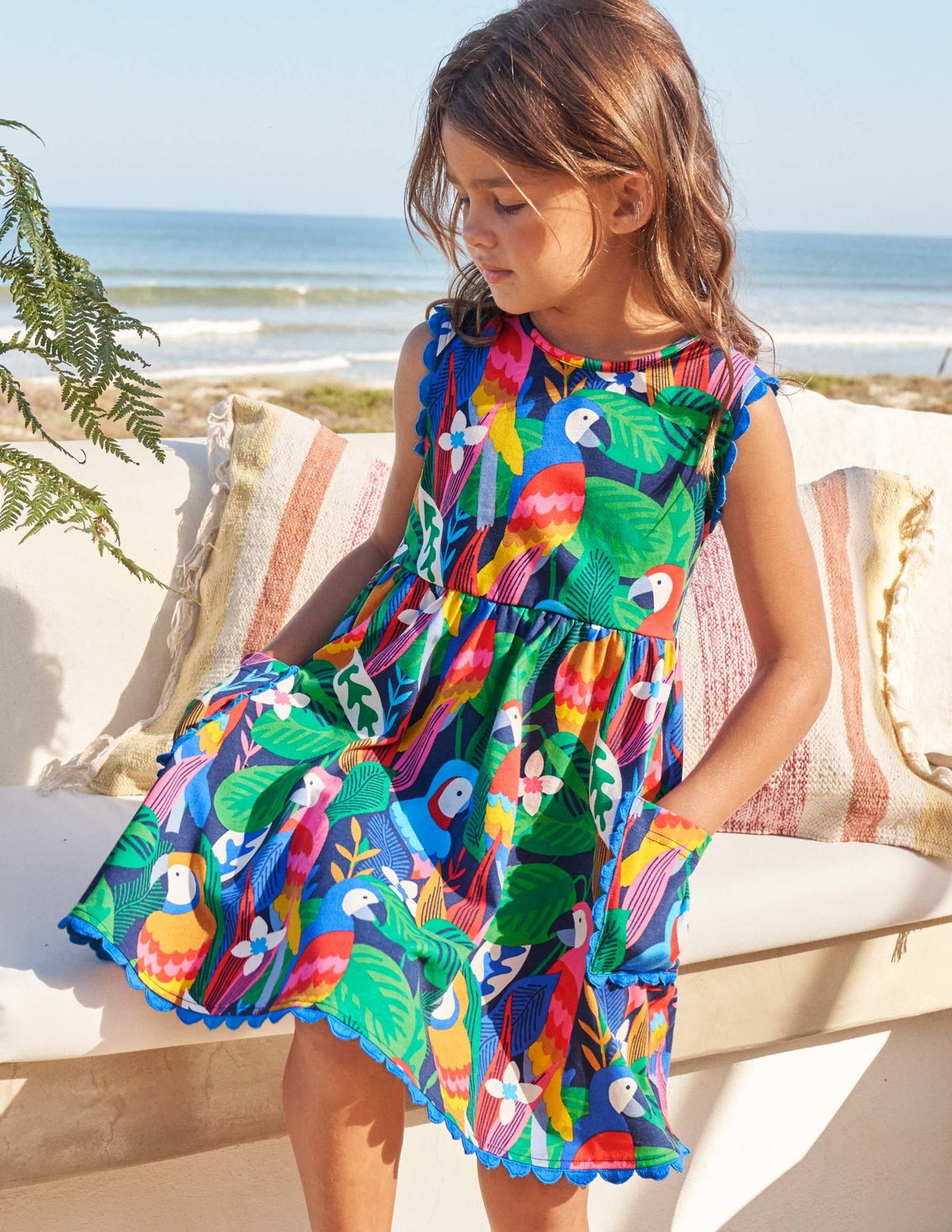Jerseykleid mit Bortendetail-Bunt, Papageien - Image 4