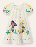 Robe brodée à manches bouffantes-Sirènes ivoire
