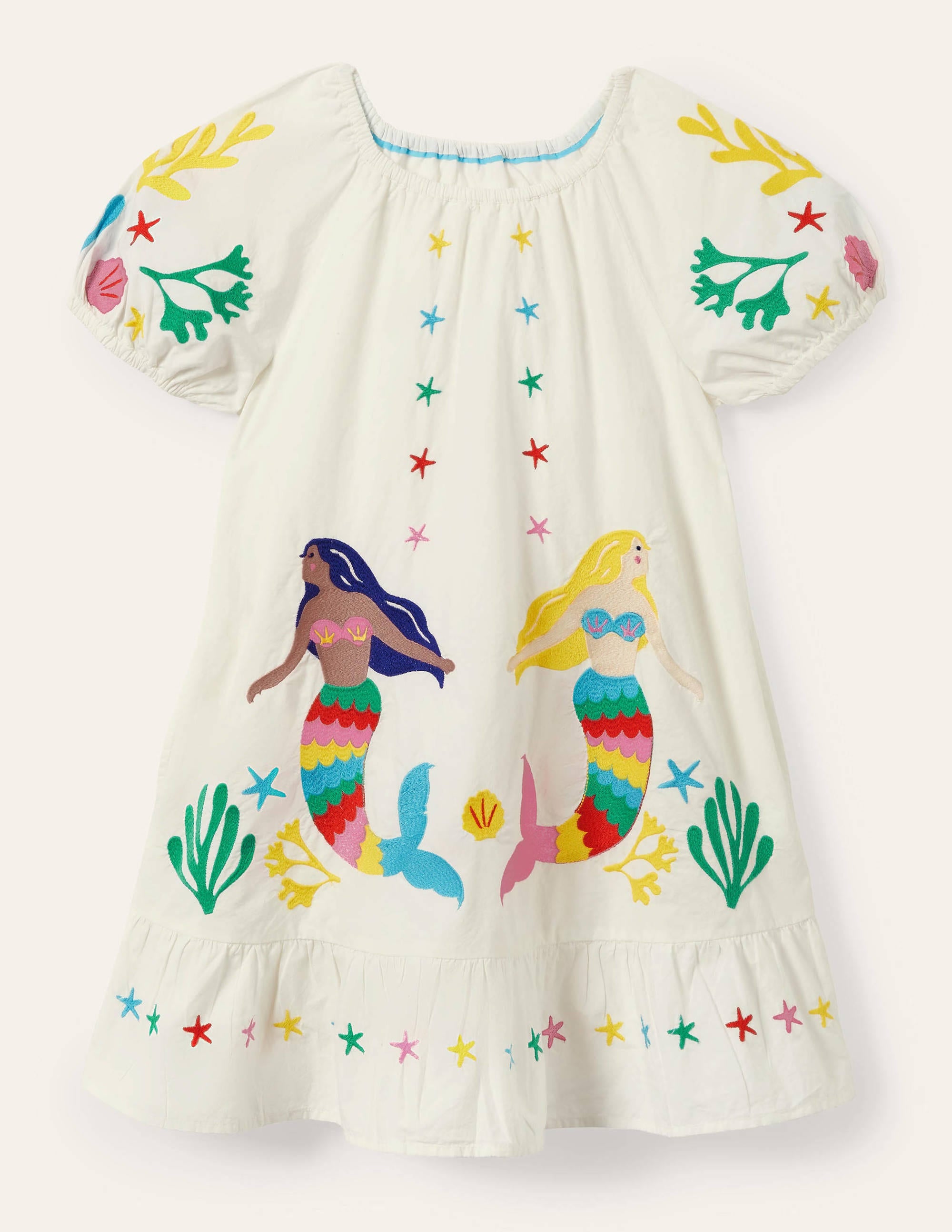 Robe brodée à manches bouffantes-Sirènes ivoire - Image 1