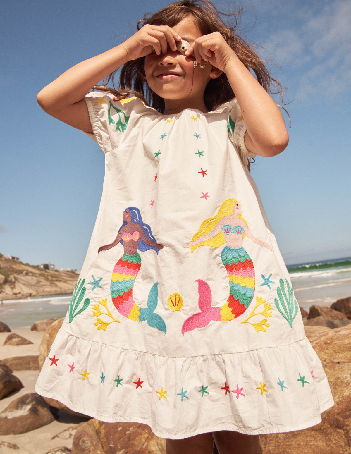 Robe brodée à manches bouffantes-Sirènes ivoire-4