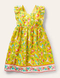 Kleid mit Rückenschleife-Maisgelb, Tropenmuster
