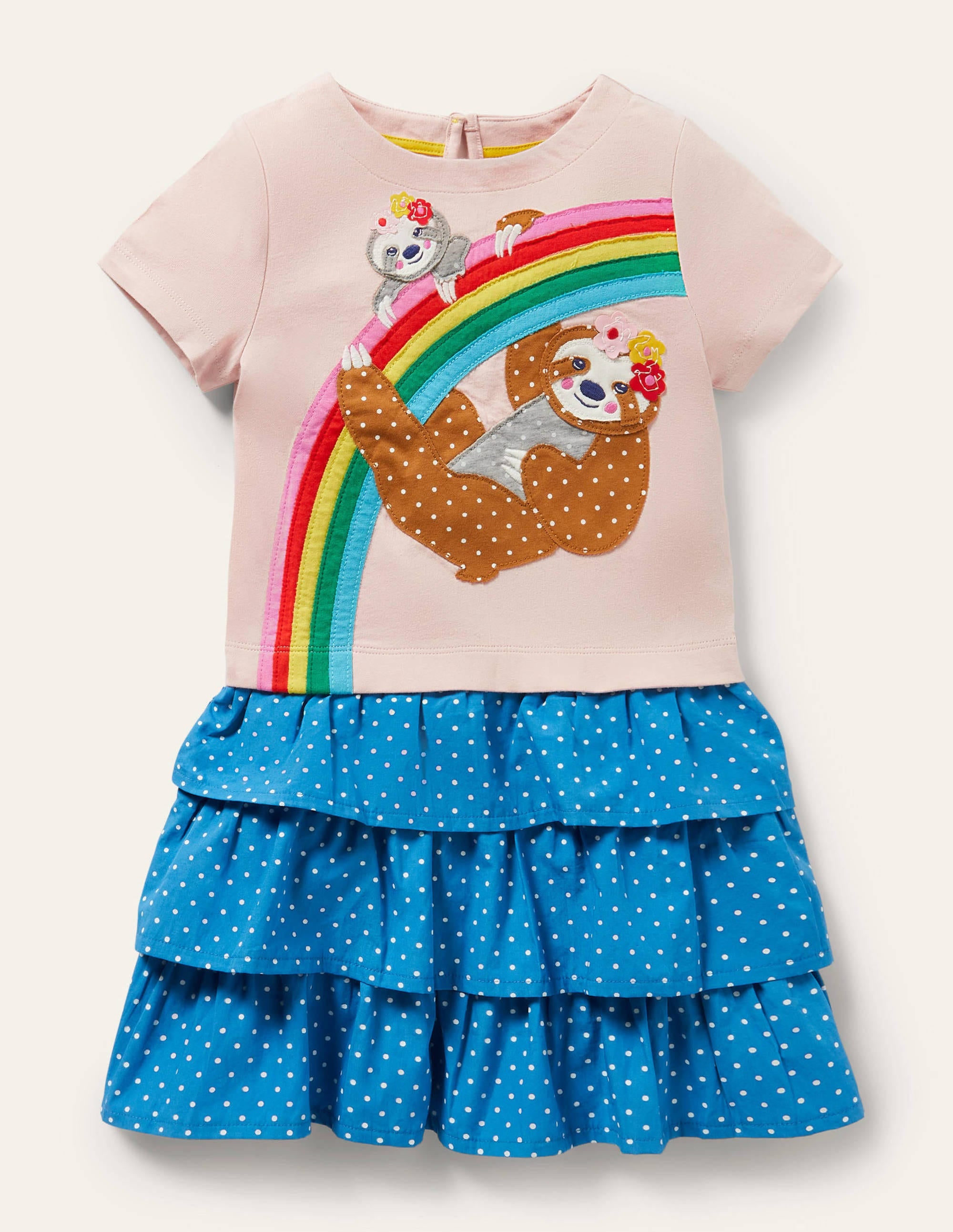 Kleid mit Stufenrock und Applikation-Rosa, Regenbogen/Faultier - Image 1