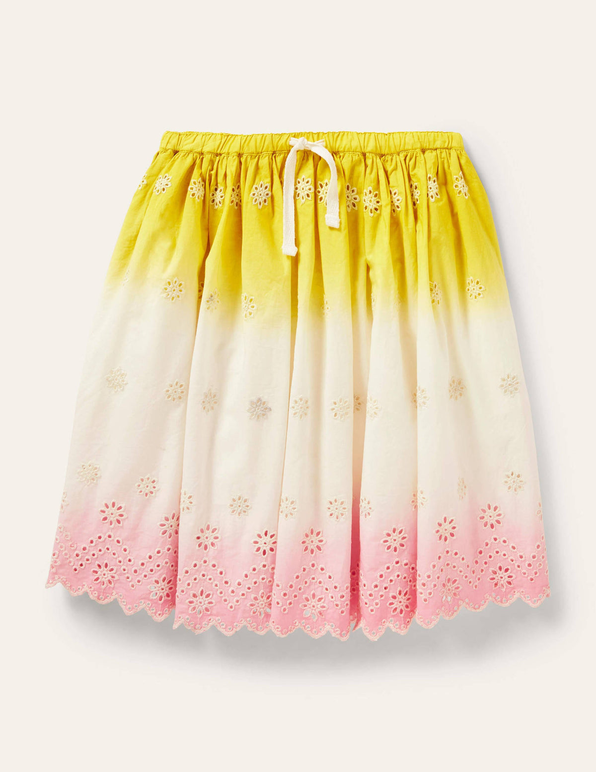 Schwingender Midirock-Narzissengelb/Rosa, Dip-Dye-1