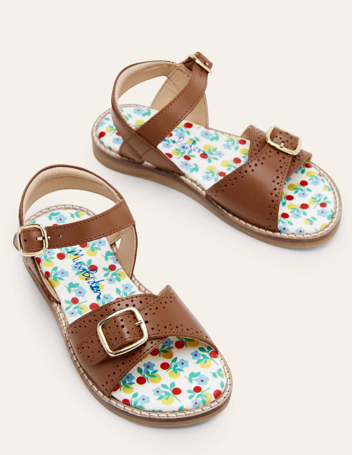 Ledersandalen mit Schnalle-Hellbraun, Glattleder-1