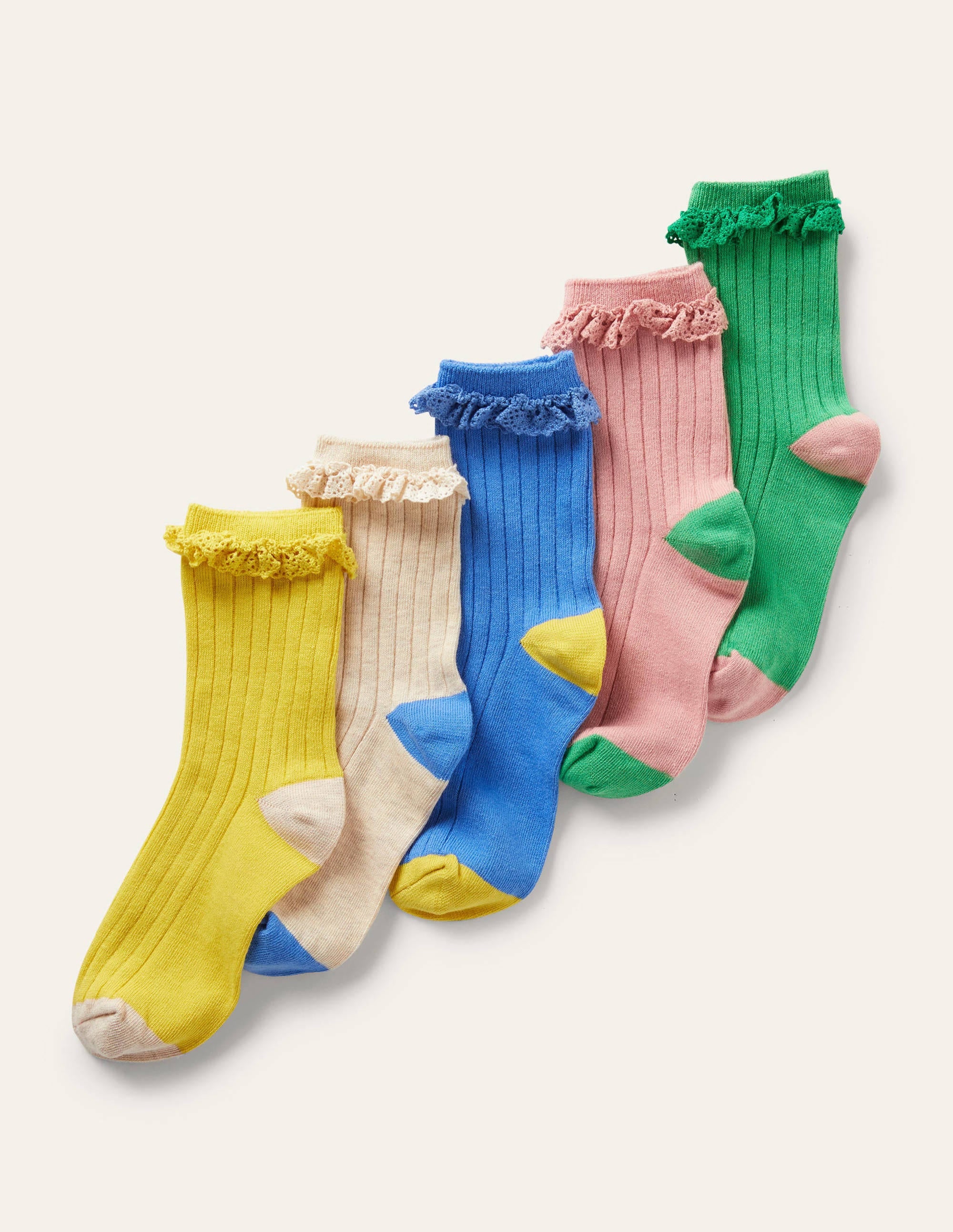 Rippstricksocken mit Rüschen im 5er-Pack-Bunt Pastellfarben - Image 3