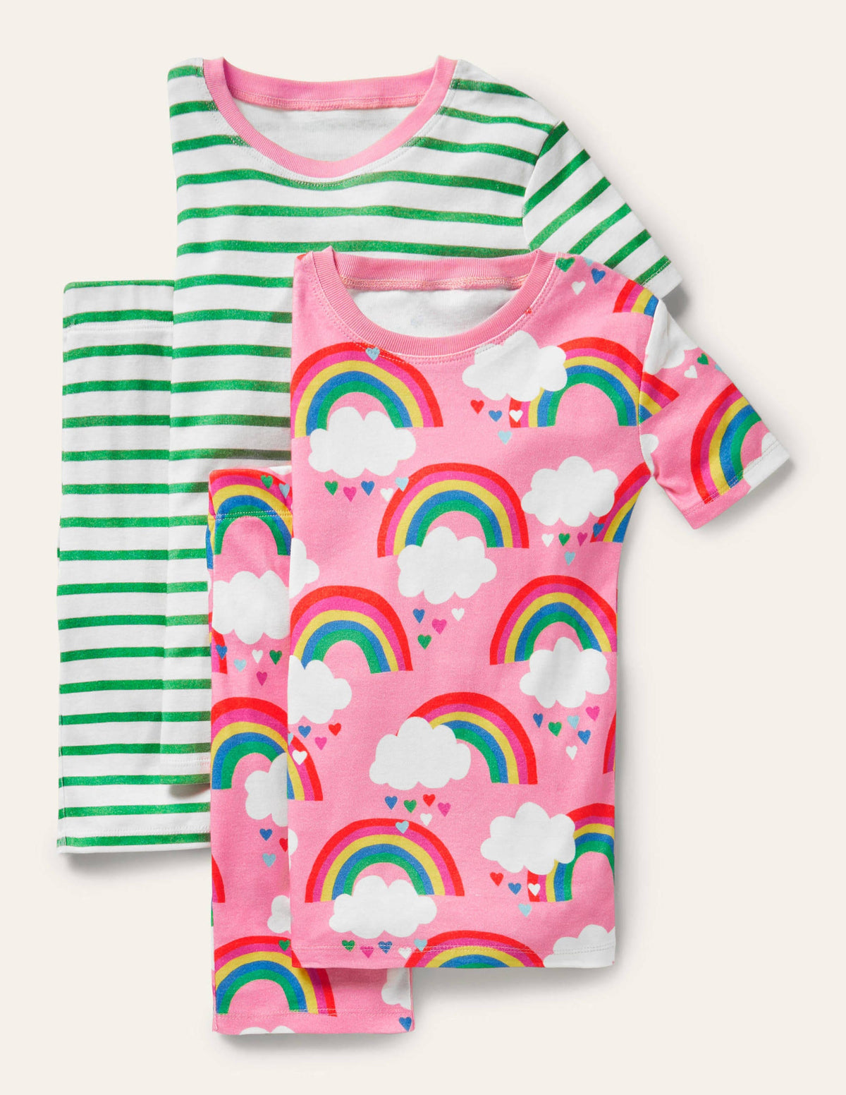 Twin Pack Snug Short Pyjamas-Pink Lemonade Rainbows - Image 1